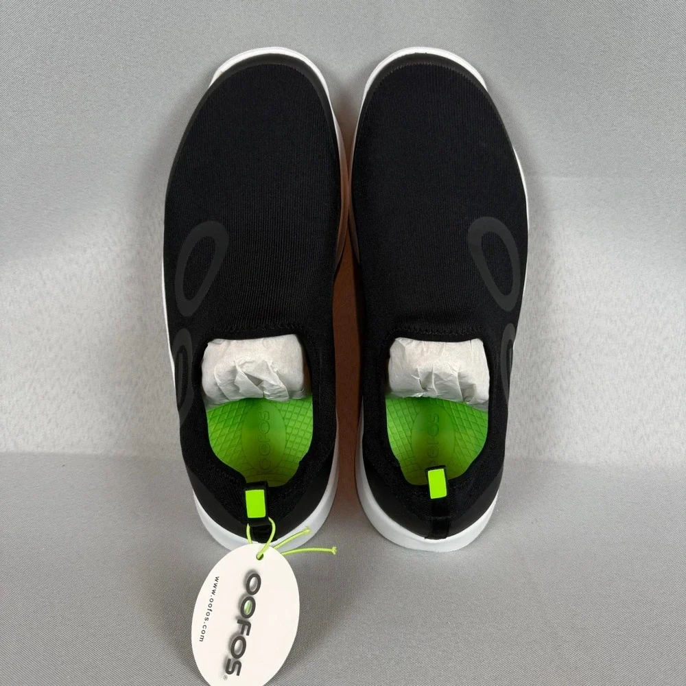 Oofos OOmg Sport Recovery Sneakers Mens 16 Black White Slip-On Light New NIB